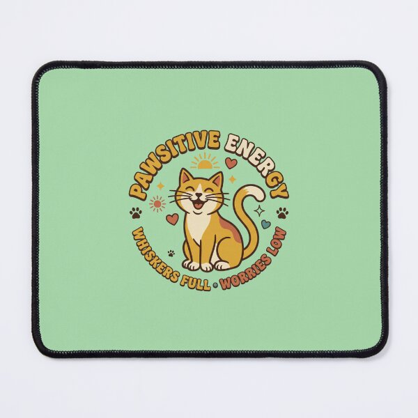 Item preview, A retro happy cat t-shirt design with 'pawsitive energy' and 'whiskers full' quotes designed and sold by BiniClicks.