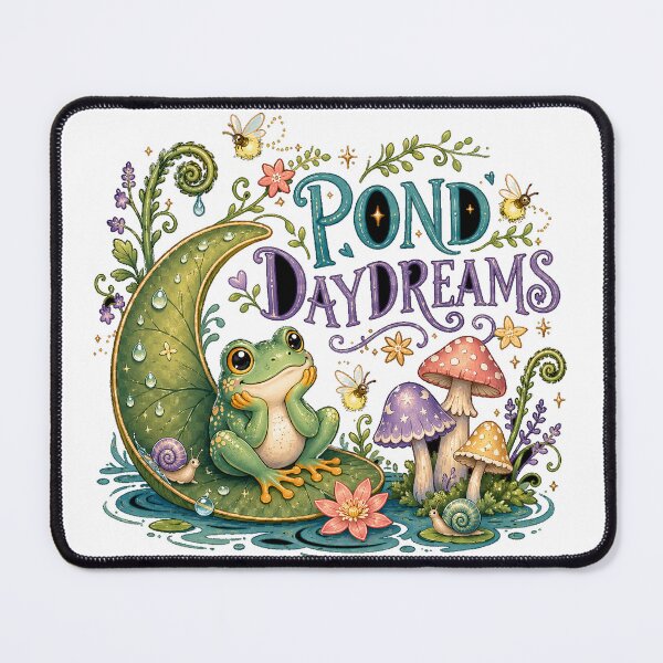 Item preview, Pond Daydreams Cute Frog Mushroom Cottagecore Whimsical Nature Art designed and sold by inkoutninja.