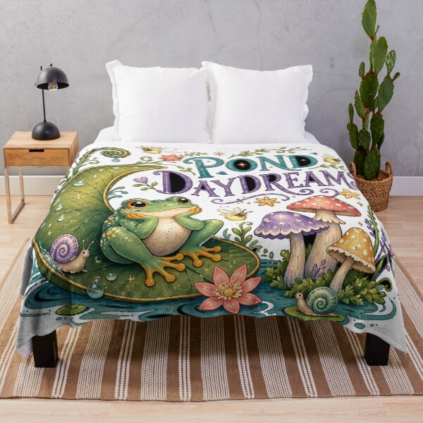 Item preview, Pond Daydreams Cute Frog Mushroom Cottagecore Whimsical Nature Art designed and sold by inkoutninja.