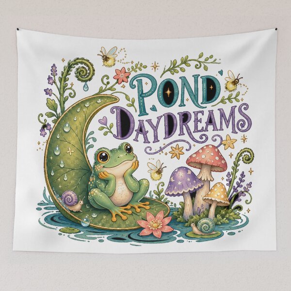 Item preview, Pond Daydreams Cute Frog Mushroom Cottagecore Whimsical Nature Art designed and sold by inkoutninja.