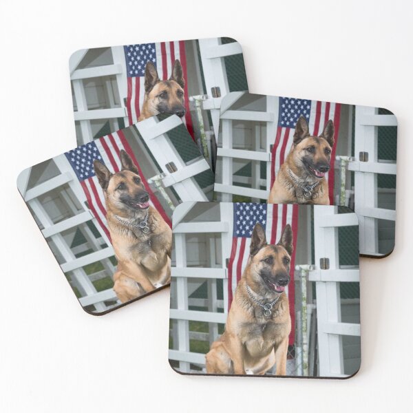 Item preview, Patriot Belgian Malinois Dog Behind American Flag designed and sold by VanGaldo.
