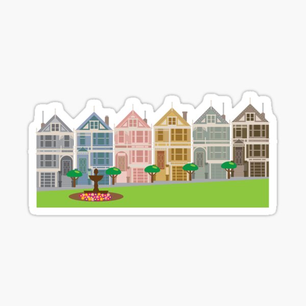 Item preview, Painted Ladies Victorian and Edwardian row houses by Alamo Square in San Francisco CA color Illustration designed and sold by jpldesigns.