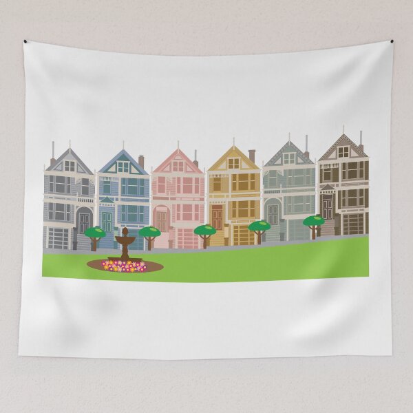 Item preview, Painted Ladies Victorian and Edwardian row houses by Alamo Square in San Francisco CA color Illustration designed and sold by jpldesigns.