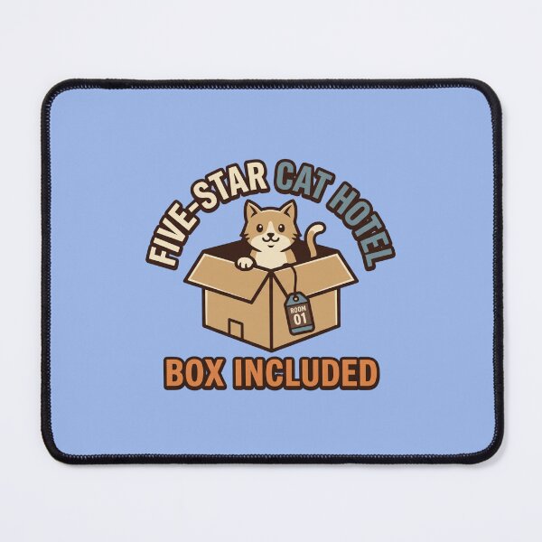 Item preview, Five-star cat hotel of a cat in a cardboard box designed and sold by BiniClicks.