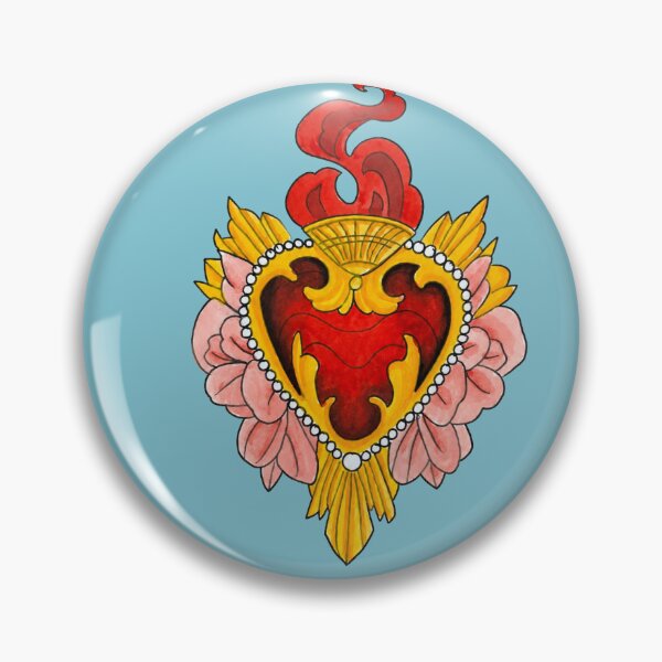 Item preview, Floral Sacred Heart | Flaming Heart Tattoo Art designed and sold by Blackwater and Bloom.