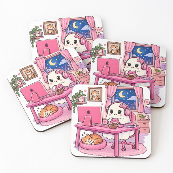 Item preview, Cozy Ghost Gamer & Cute Cat – Kawaii Gaming Room T-Shirt Design designed and sold by Shahjiar Shop.