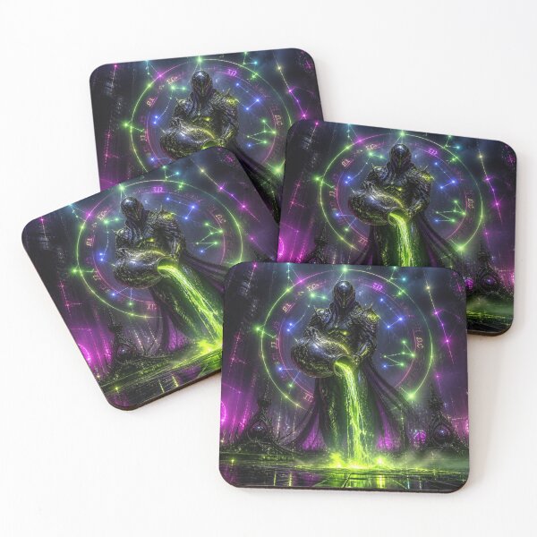 Item preview, Cyberpunk Aquarius Zodiac - Neon Biomechanical Water Bearer designed and sold by LazyDayzCo.