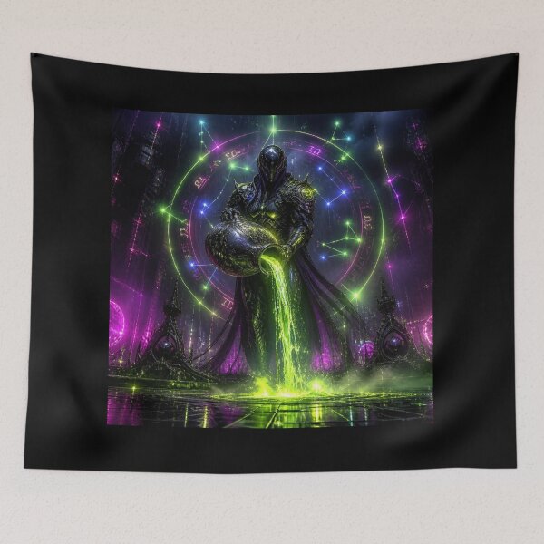 Item preview, Cyberpunk Aquarius Zodiac - Neon Biomechanical Water Bearer designed and sold by LazyDayzCo.