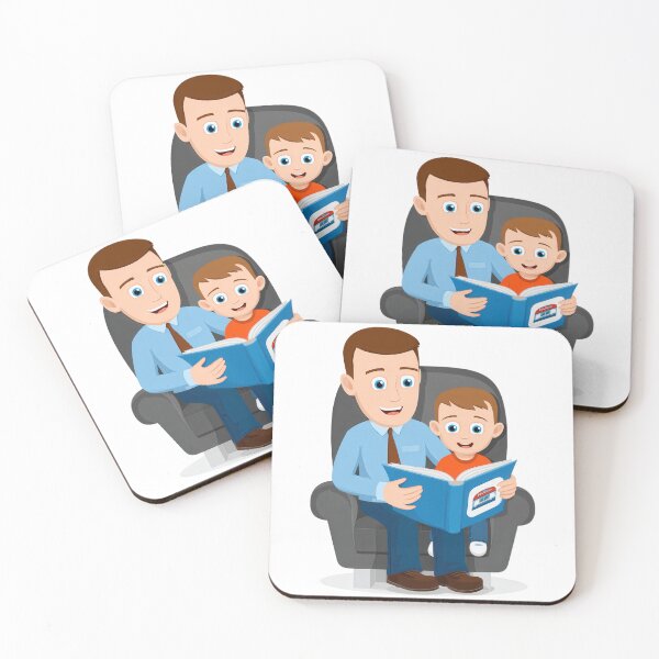 Item preview, A heartwarming vector illustration of a loving father and son sitting together in an armchair on a transparent background, happily reading a blue storybook together in a warm, cozy domestic scene. designed and sold by Hasibnikon.
