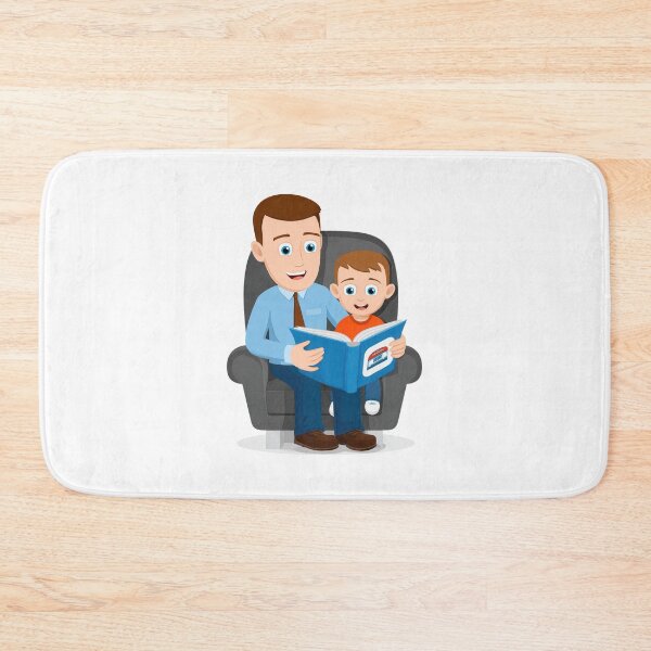 Item preview, A heartwarming vector illustration of a loving father and son sitting together in an armchair on a transparent background, happily reading a blue storybook together in a warm, cozy domestic scene. designed and sold by Hasibnikon.