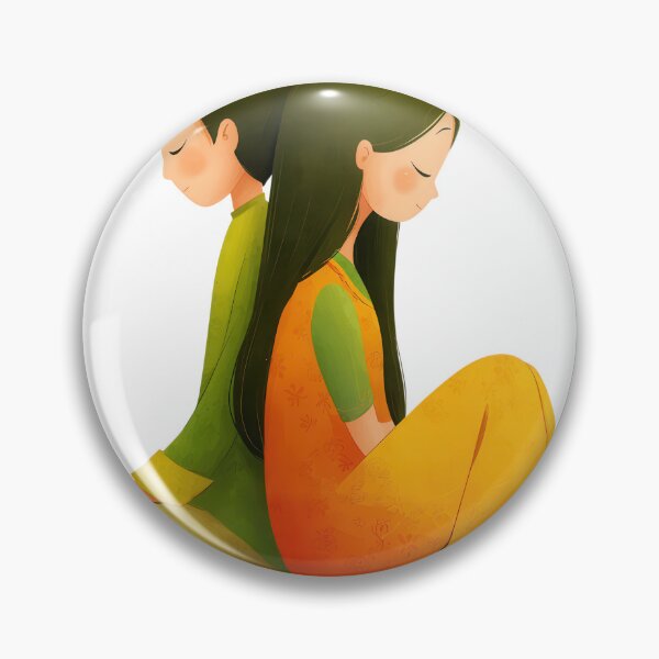Item preview, Digital illustration on transparent background of a young man and woman sitting back to back against each other, sharing a quiet, melancholic moment in traditional Indian attire with vibrant colors. designed and sold by Hasibnikon.