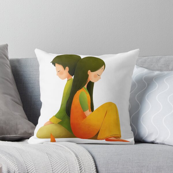 Item preview, Digital illustration on transparent background of a young man and woman sitting back to back against each other, sharing a quiet, melancholic moment in traditional Indian attire with vibrant colors. designed and sold by Hasibnikon.