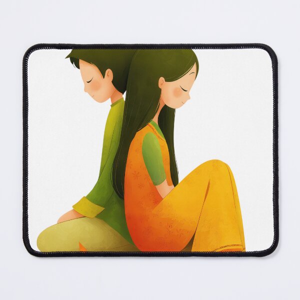 Item preview, Digital illustration on transparent background of a young man and woman sitting back to back against each other, sharing a quiet, melancholic moment in traditional Indian attire with vibrant colors. designed and sold by Hasibnikon.