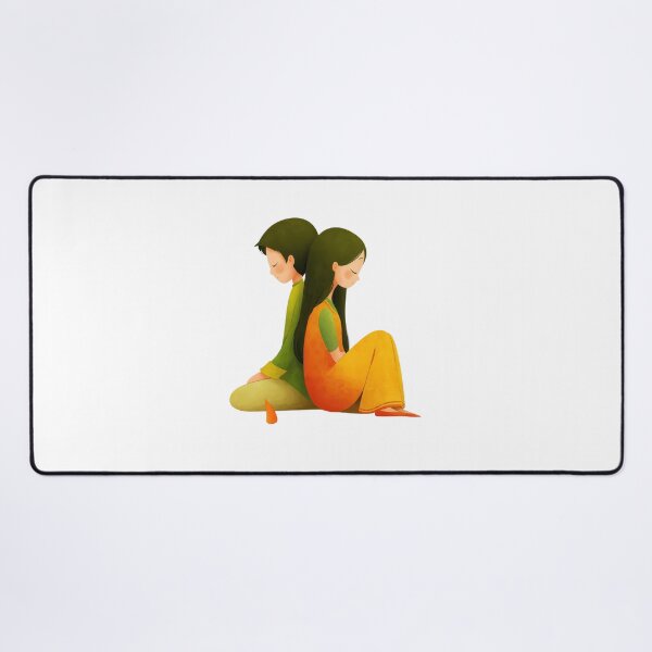 Item preview, Digital illustration on transparent background of a young man and woman sitting back to back against each other, sharing a quiet, melancholic moment in traditional Indian attire with vibrant colors. designed and sold by Hasibnikon.