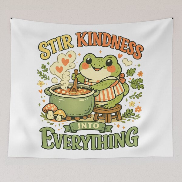 Item preview, Stir Kindness Into Everything Cute Frog Cooking Cottagecore Art designed and sold by inkoutninja.
