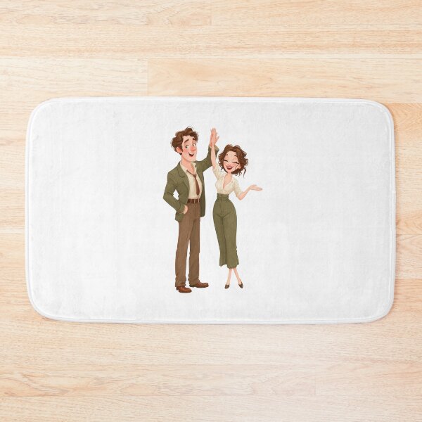 Item preview, Full-length vector illustration of a happy cartoon man and woman giving a high five against an isolated transparent background, featuring retro-style business attire, cheerful expressions. designed and sold by Hasibnikon.