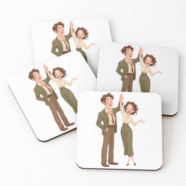 Item preview, Full-length vector illustration of a happy cartoon man and woman giving a high five against an isolated transparent background, featuring retro-style business attire, cheerful expressions. designed and sold by Hasibnikon.