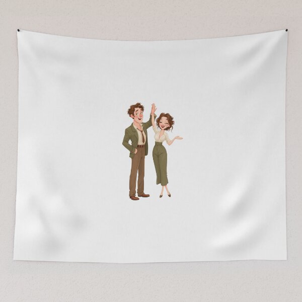 Item preview, Full-length vector illustration of a happy cartoon man and woman giving a high five against an isolated transparent background, featuring retro-style business attire, cheerful expressions. designed and sold by Hasibnikon.
