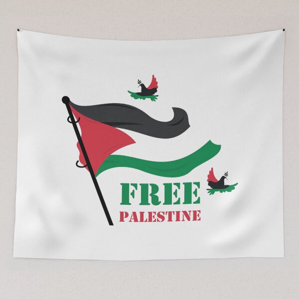 Aperçu de l'œuvre Free Palestine Flag Peace Doves Art créée et vendue par topprinting.