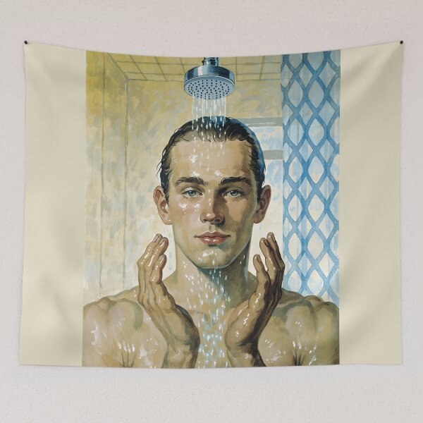 Item preview, Vintage Steamy Men's Portrait - Mid-Century Bath Art designed and sold by gayishdesign.