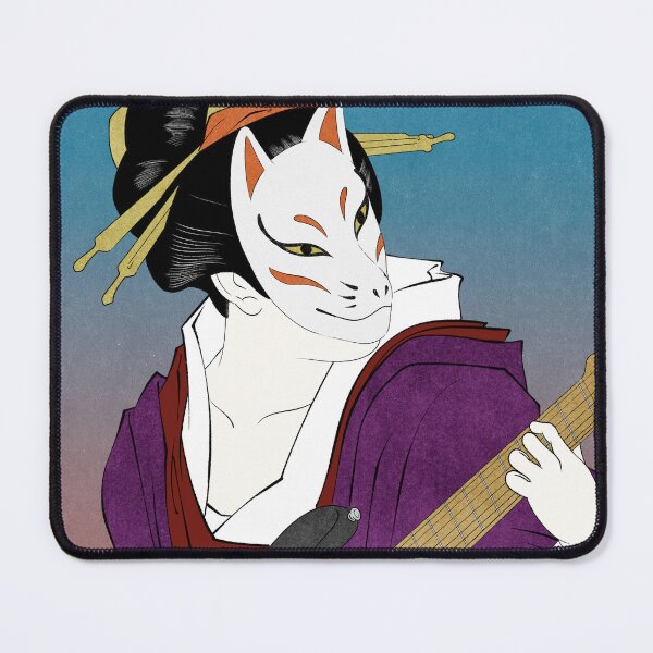 Item preview, Japanese Fox Mask Woman Playing Electric Guitar designed and sold by AkogareWorks.