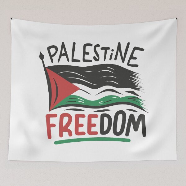 Aperçu de l'œuvre Palestine Freedom Waving Flag Typography Art créée et vendue par topprinting.