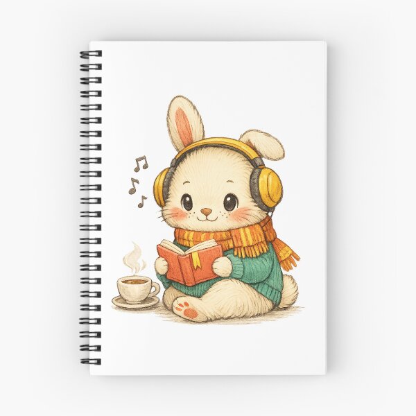 Item preview, Cozy Bunny Reading with Headphones Book Lover Coffee Cottagecore Art designed and sold by inkoutninja.