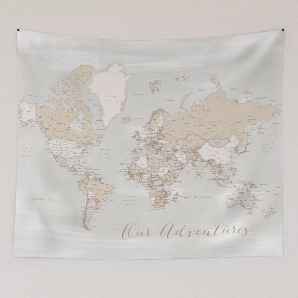 Item preview, Our adventures rustic world map with cities, Lucille designed and sold by blursbyai.
