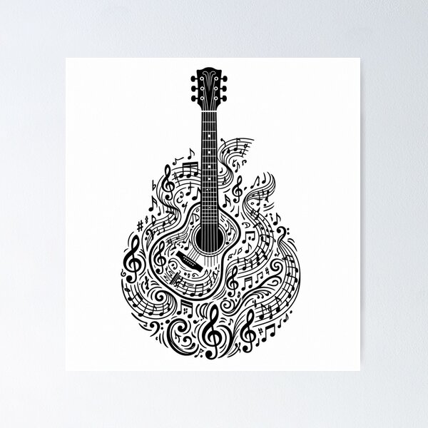 Item preview, Acoustic Symphony - Musical Notes Acoustic Guitar Illustration designed and sold by muratbyp.