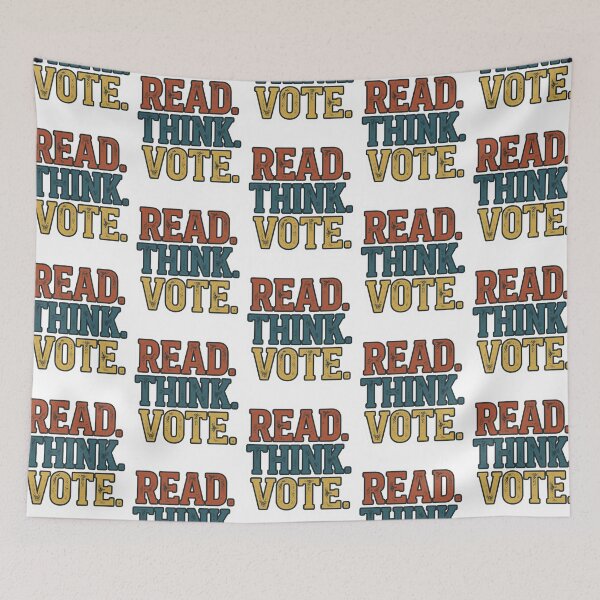 Item preview, Read Think Vote Retro Collegiate Typography Pro Democracy Voting Activist Slogan designed and sold by raedattia.