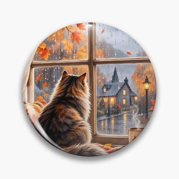 Item preview, Cozy Rainy Autumn Window with Cat and Coffee designed and sold by blankTeeShirt.