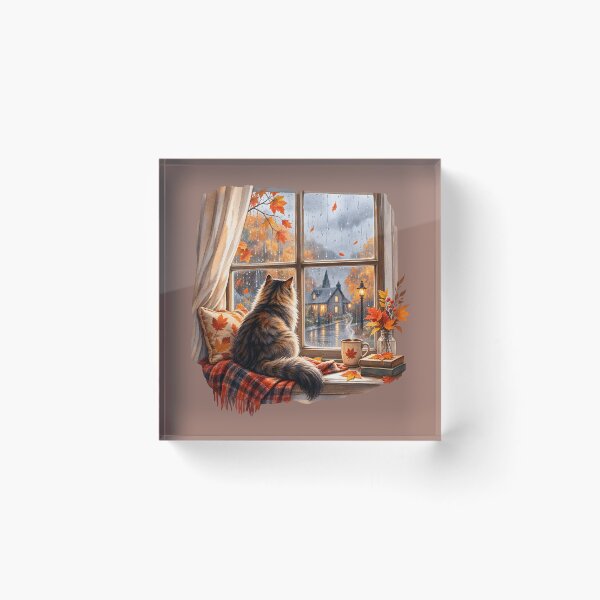 Item preview, Cozy Rainy Autumn Window with Cat and Coffee designed and sold by blankTeeShirt.