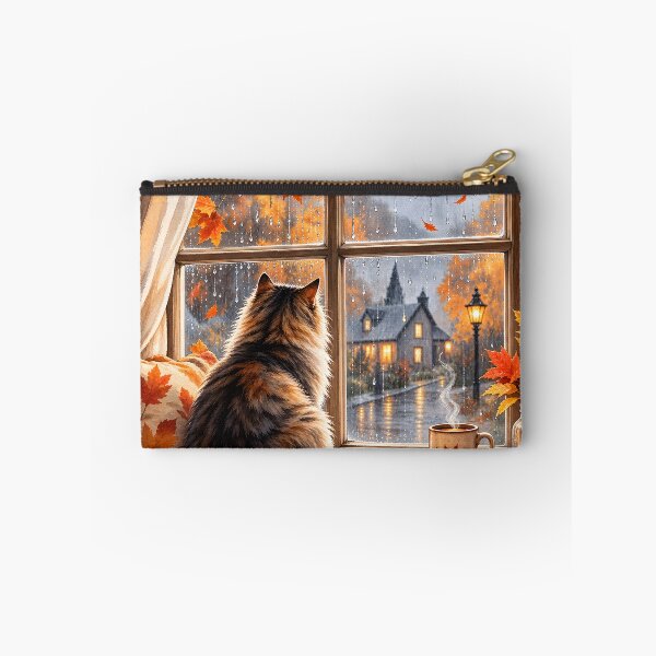 Item preview, Cozy Rainy Autumn Window with Cat and Coffee designed and sold by blankTeeShirt.