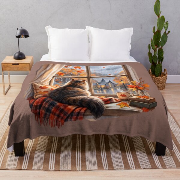 Item preview, Cozy Rainy Autumn Window with Cat and Coffee designed and sold by blankTeeShirt.
