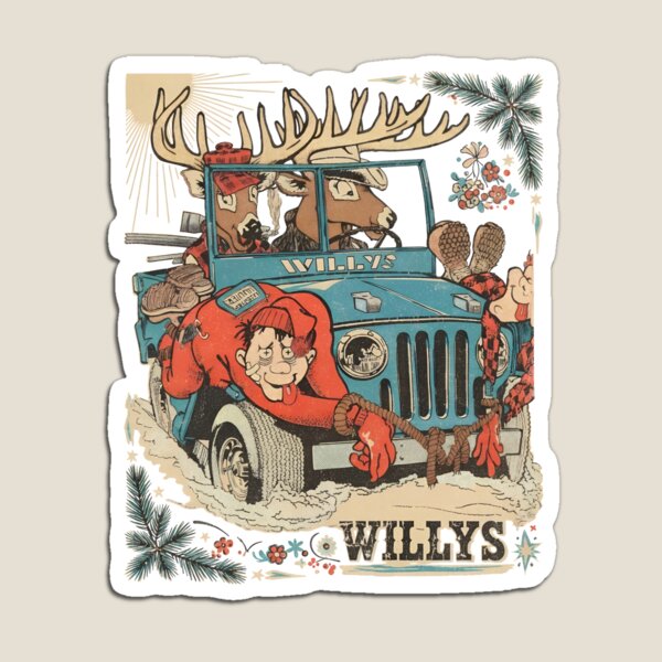 Aperçu de l'œuvre Dessin animé Willys Off Road avec un cerf coincé dans un homme créée et vendue par Rubychultzdfgg.