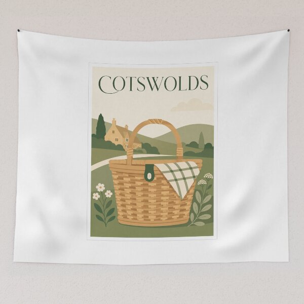 Artikelvorschau, Vintage-Poster „Picknickkorb aus den Cotswolds, England“ entworfen und verkauft von Beyond Destinations.