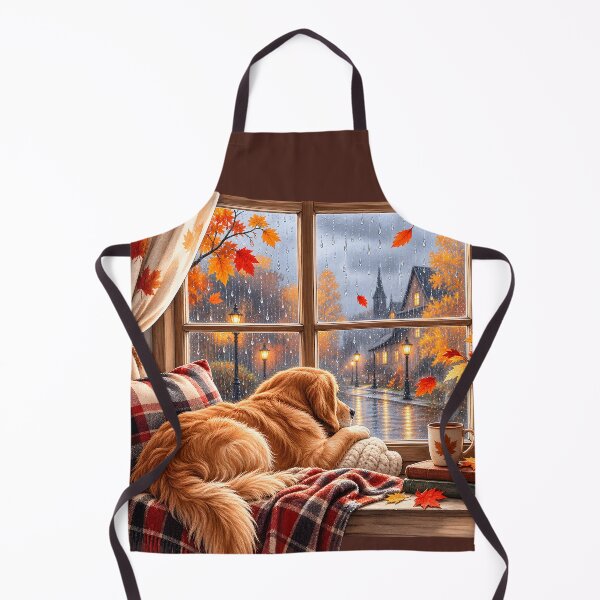 Item preview, Cozy Golden Retriever Watching Autumn Rain designed and sold by blankTeeShirt.