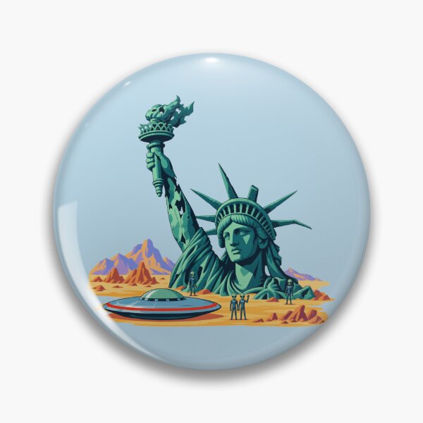 Item preview, Statue of Liberty UFO Alien Invasion Post Apocalyptic Sci-Fi Retro Pop Art designed and sold by KungPowUnicorn.