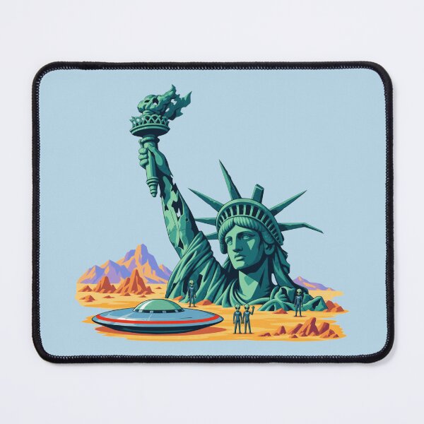 Item preview, Statue of Liberty UFO Alien Invasion Post Apocalyptic Sci-Fi Retro Pop Art designed and sold by KungPowUnicorn.