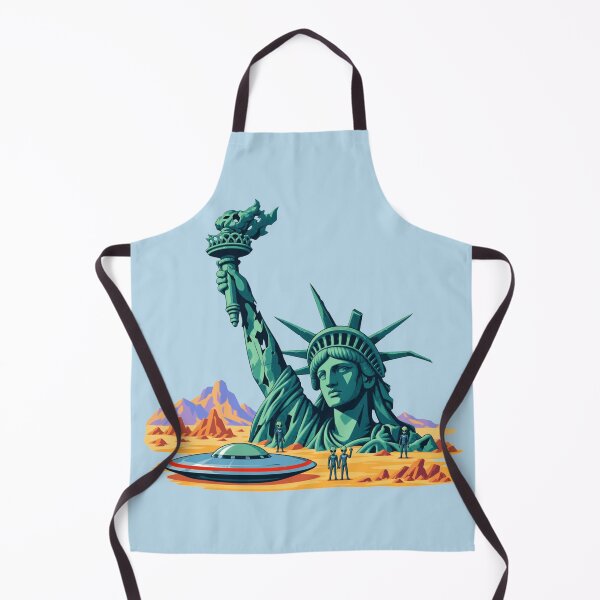 Item preview, Statue of Liberty UFO Alien Invasion Post Apocalyptic Sci-Fi Retro Pop Art designed and sold by KungPowUnicorn.