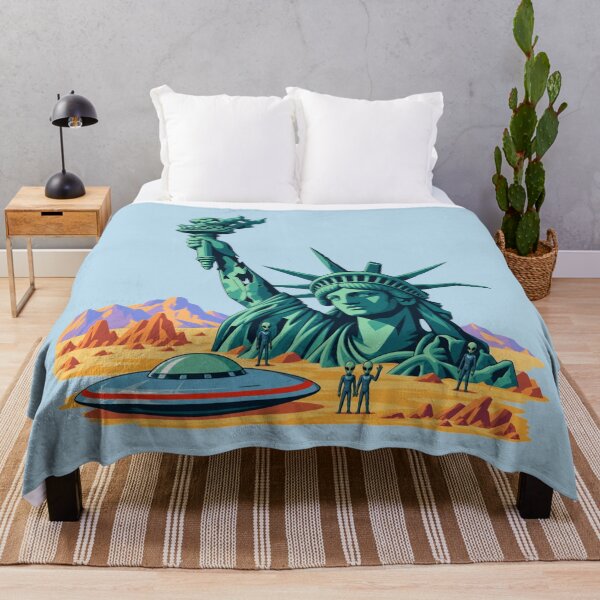 Item preview, Statue of Liberty UFO Alien Invasion Post Apocalyptic Sci-Fi Retro Pop Art designed and sold by KungPowUnicorn.