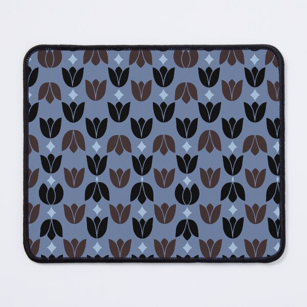 Item preview, Dark Geometric Tulip Floral Pattern with Black and Brown Flower Motifs on Blue Background designed and sold by zan-mf.