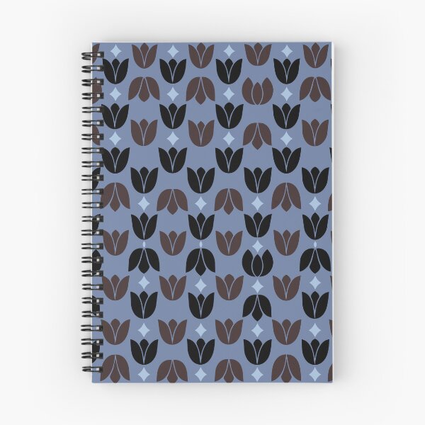 Item preview, Dark Geometric Tulip Floral Pattern with Black and Brown Flower Motifs on Blue Background designed and sold by zan-mf.