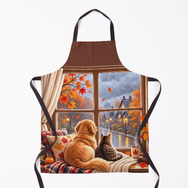 Item preview, Cozy Autumn Rainy Day with Golden Retriever and Cat designed and sold by blankTeeShirt.