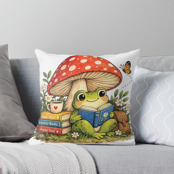 Artikelvorschau, Niedlicher Frosch liest unter einem Pilz – Design für Bücherliebhaber entworfen und verkauft von BELEAFCREATIV1.