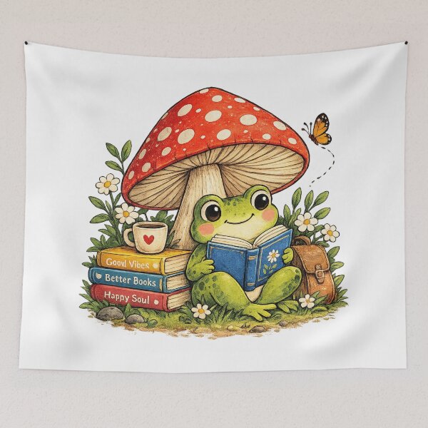 Item preview, Cute Frog Reading Under Mushroom Book Lover Design designed and sold by BELEAFCREATIV1.