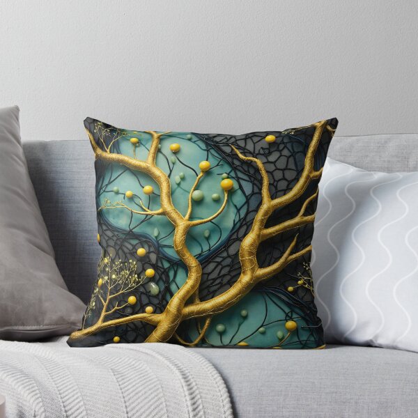 Item preview, Golden Tree Branches on Teal and Black – Luxury Botanical Abstract Art Print designed and sold by Kaleidoscope Print.