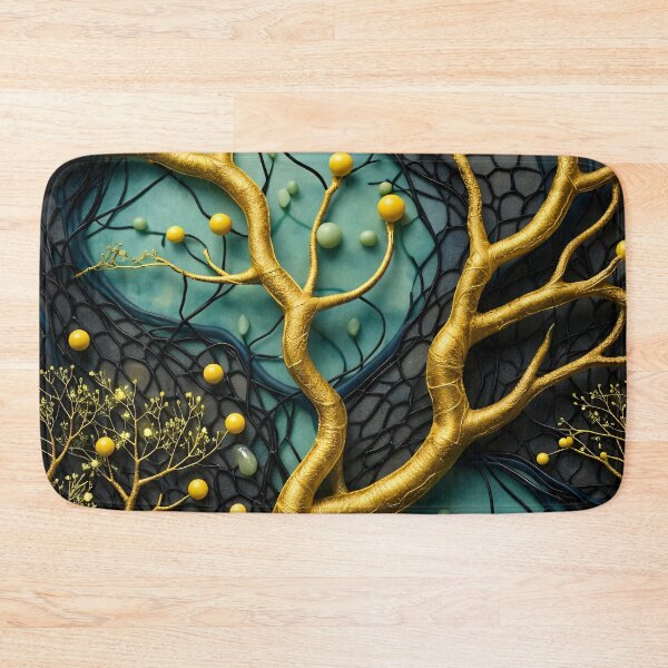 Item preview, Golden Tree Branches on Teal and Black – Luxury Botanical Abstract Art Print designed and sold by Kaleidoscope Print.