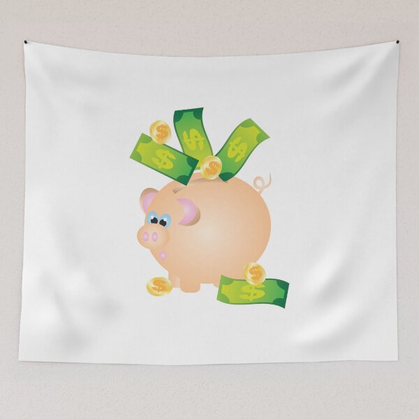 Item preview, Savings with Piggy Bank Cash Bills Notes Currency Coins Color Illustration designed and sold by jpldesigns.