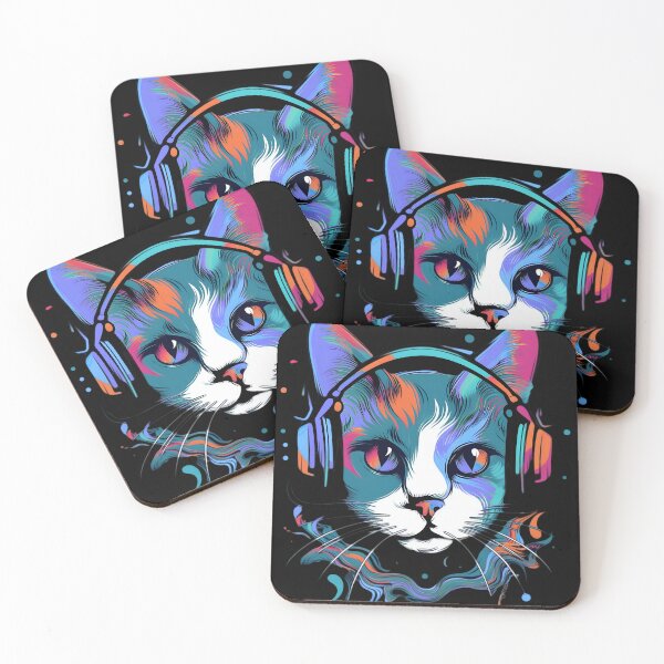 Item preview, Colorful Cat with Headphones | Neon Pop Art Music Lover Design designed and sold by Kruti Collection.